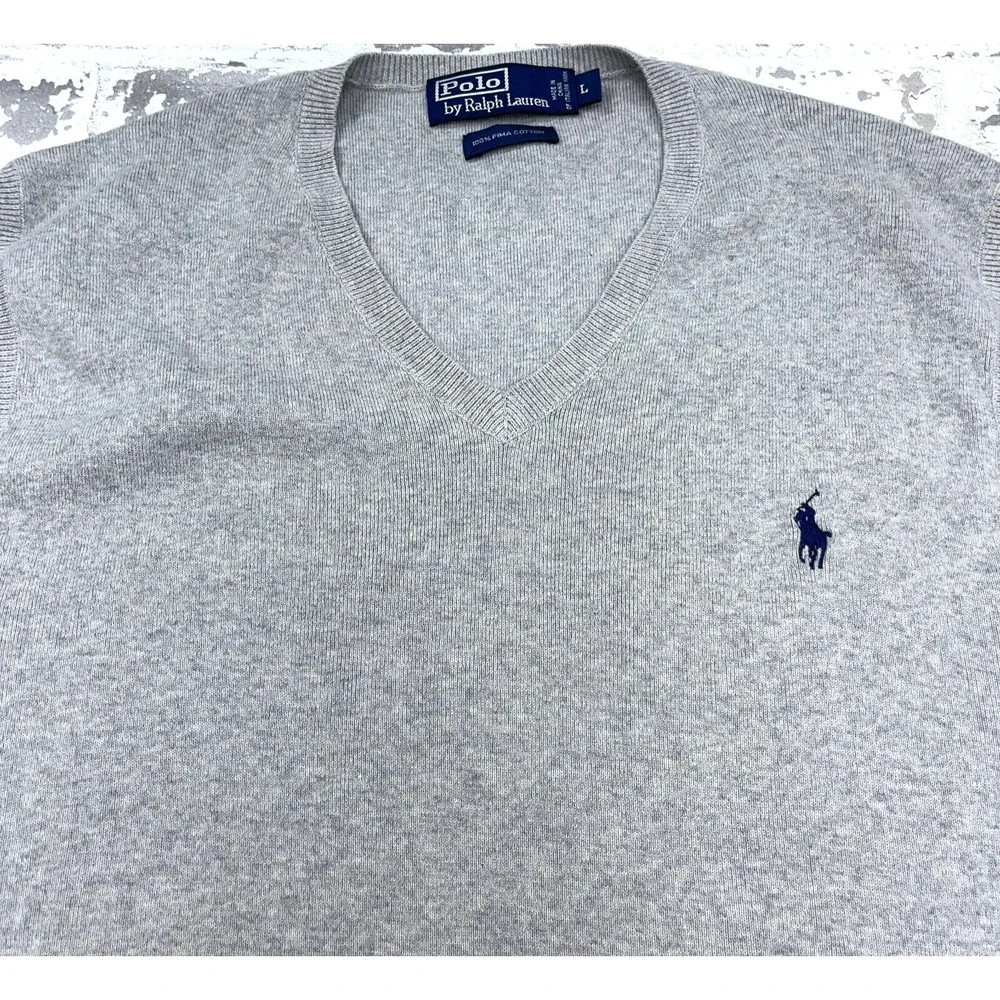 Polo Ralph Lauren Sweater Vest Men Large Gray Blue Pony Soft Pima Cotton Golf
